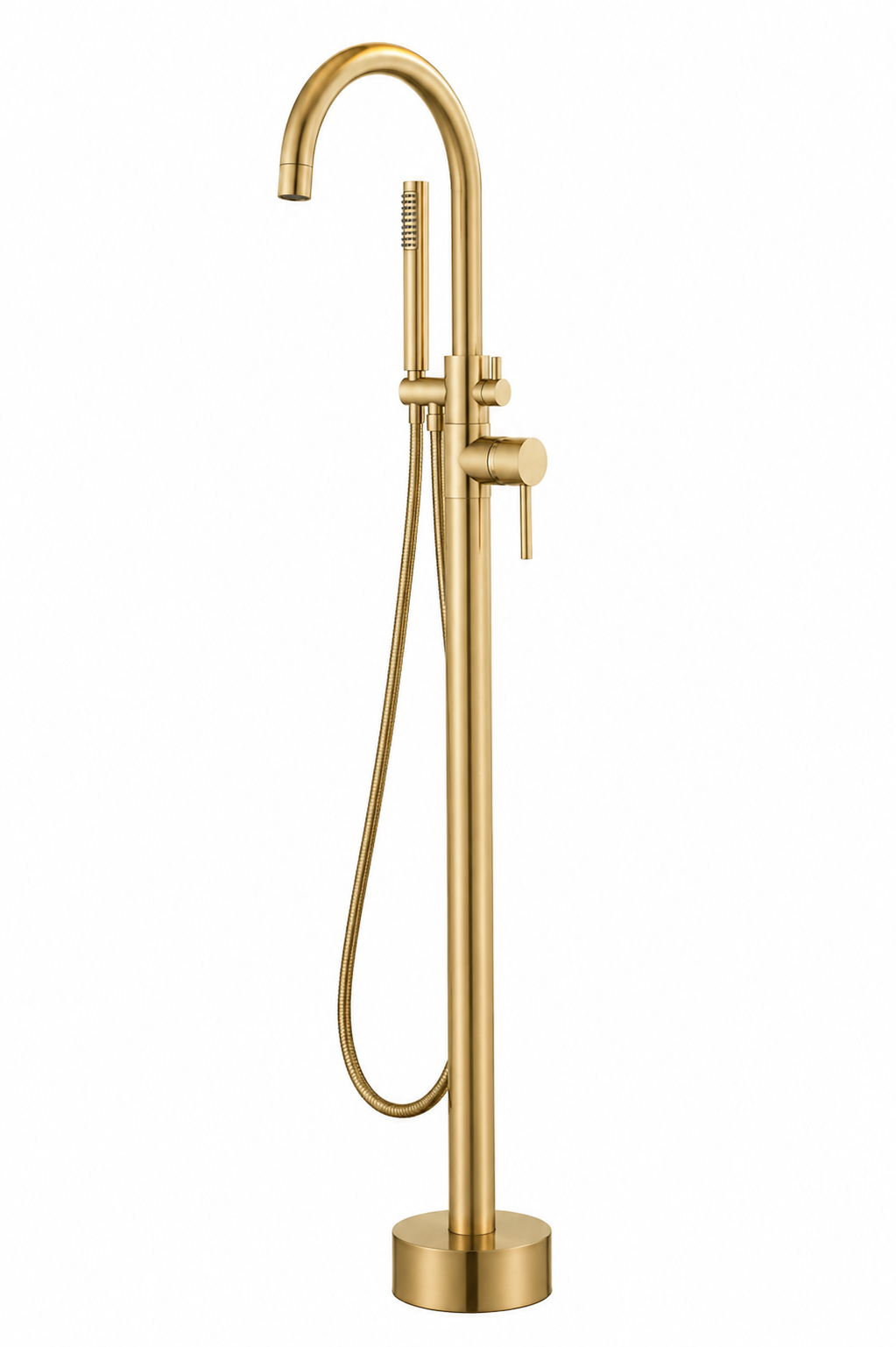 Halo Freestanding Floor Mounted Bathspout with Handheld - Brushed Gold